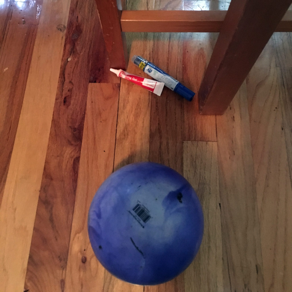 Blue ball, teething gel, dry erase marker