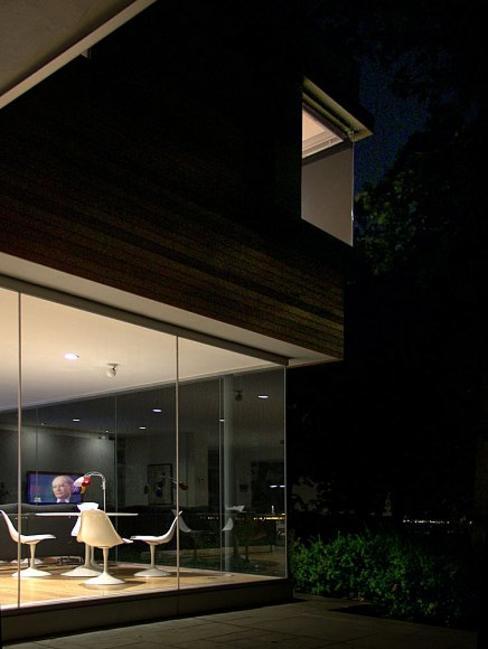view of the living area at night