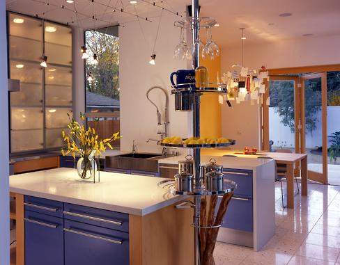 Pole-mounted storage and a hanging fixture to display greetings and invitations are just a few of the creative solutions to everyday needs.