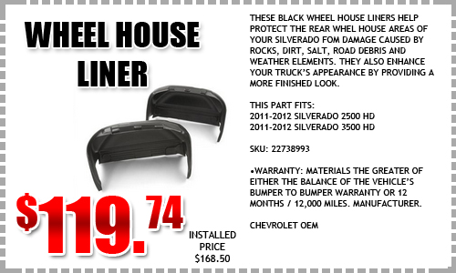 Chevy Silverado Wheel House Liner, Portland, Wilsonville, Beaverton, Oregon City, Salem