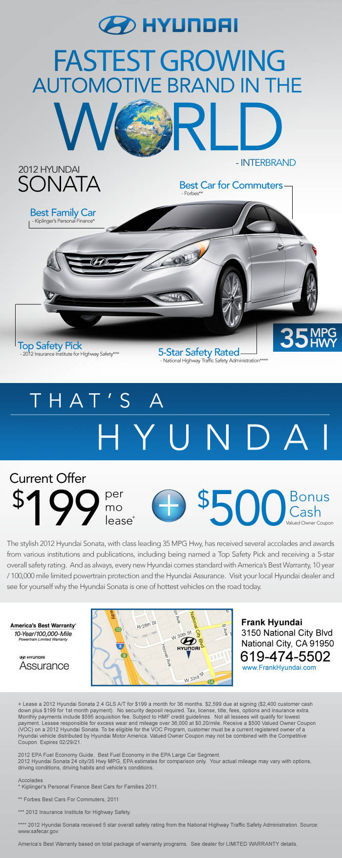 2012 Hyundai Sonata Lease Special in San Diego, California
