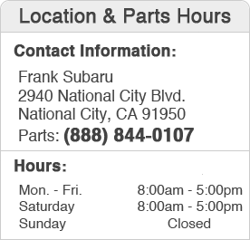 Frank Subaru Parts Center Hours of Operation & 
Location