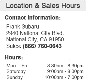 Frank Subaru Sales Department Hours, Location, Contact Information