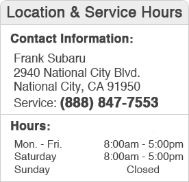 Frank Subaru Service Center Hours, Location, and Contact 
Information