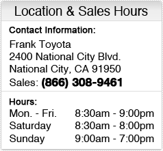 Frank Toyota Hours, Location, Contact Information