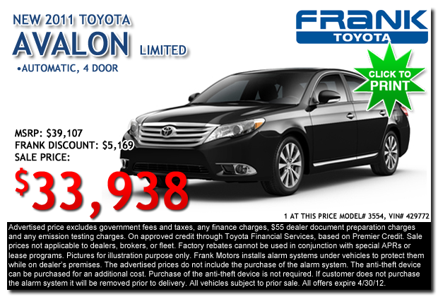 New 2011 Toyota Avalon Limited for sale at Frank Toyota