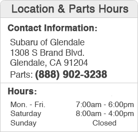 Subaru of Glendale Parts Department Hours, Locations, Contact Information
