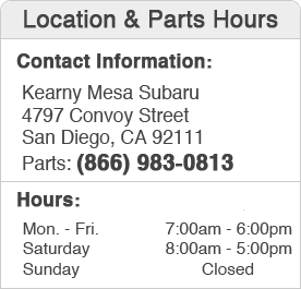 Kearny Mesa Subaru Parts Department Hours, Location, Contact Information