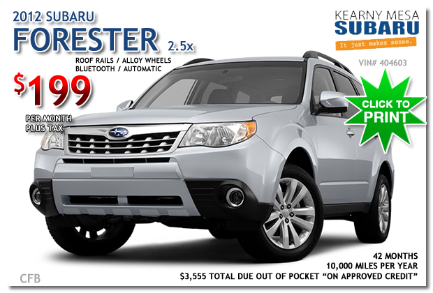 New 2012 Subaru Forester 2.5X Lease Special, Kearny Mesa, California