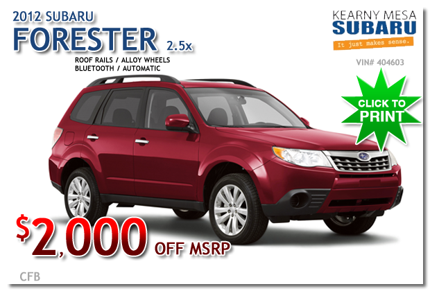New 2012 Subaru Forester 2.5X Sales Special, Kearny Mesa, California