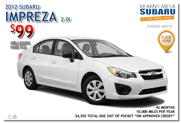 New 2012 Subaru Impreza 2.0i Lease Special, Kearny Mesa, California
