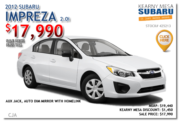 New 2012 Impreza 2.0i Sales Special, Kearny Mesa, California