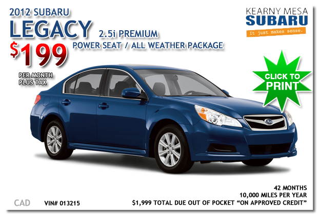 New 2012 Legacy 2.5i Lease Special at Kearny Mesa Subaru! New 2012 Legacy 2.5i Lease Special, Kearny Mesa, California