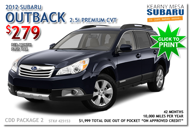 New 2012 Outback 2.5i Lease Special at Kearny Mesa Subaru! New 2012 Outback 2.5i Lease Special, Kearny Mesa, California