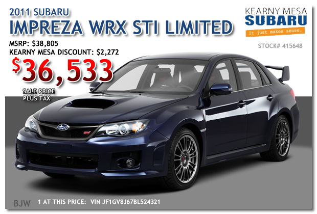 New 2011 Impreza WRX STi Limited Sales Special, Kearny Mesa, California