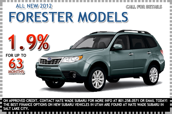 1.9% financing available on approved credit on 2012 Subaru Forester Models for up to 63 months.