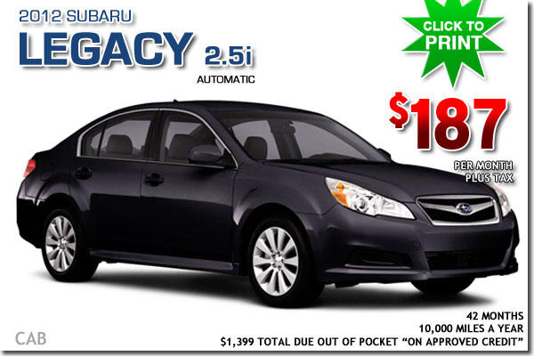 New 2012 Subaru Legacy 2.5i for lease in Salt Lake City, Utah!