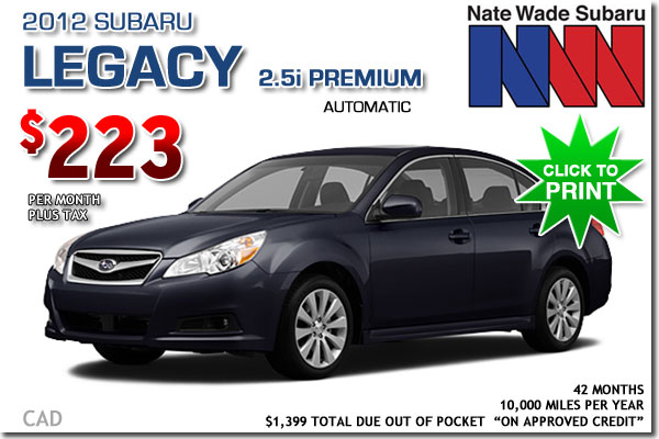 New 2012 Subaru Legacy 2.5i Premium for lease in Salt Lake City, Utah!