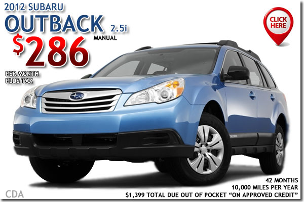 New 2012 Subaru Outback 2.5i for lease in Salt Lake City, Utah!