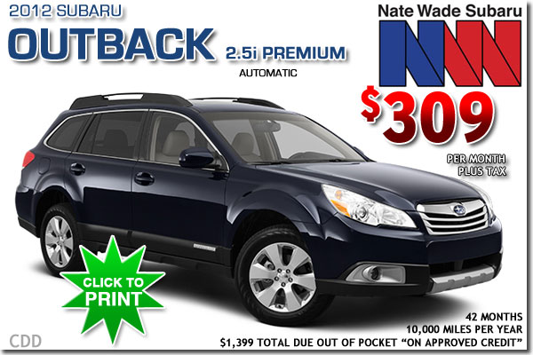 New 2012 Subaru Outback 2.5i Premium for lease in Salt Lake City, Utah!