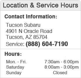 Tucson Subaru Service Center Hours, Location, and Contact Information