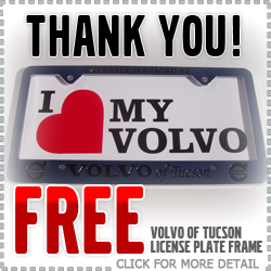 Free Volvo of Tucson License Plate Frame Parts & Service Discount Coupon, Tucson, Arizona
