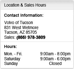 Volvo of Tucson Sales Department Hours, Location, Contact Information
