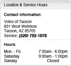 Volvo of Tucson Service Department Hours, Location, Contact Information
