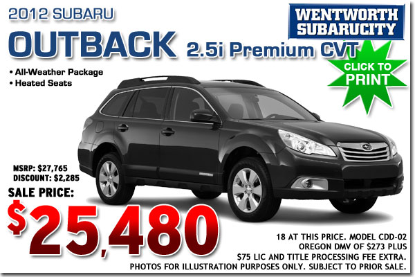 New 2012 Subaru Outback 2.5i Premium Sale Special in Portland, Oregon New 2012 Subaru Outback 2.5i Premium Sale Special in Portland, Oregon