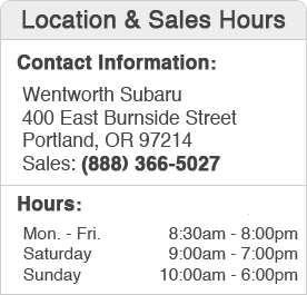 Wentworth Subaru Sales Department Hours, Location, Contact Information