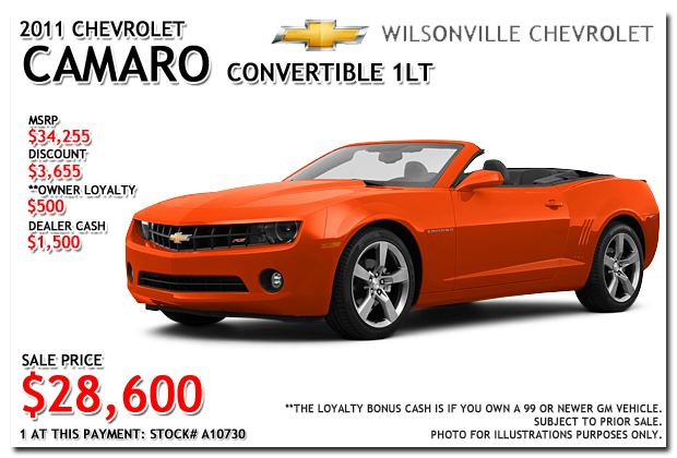 2011 Chevy Camaro Convertible 1LT for sale at Wilsonville Chevrolet, Portland, Beaverton, Hillsboro, Oregon City, Tigard, McMinnville, Salem
