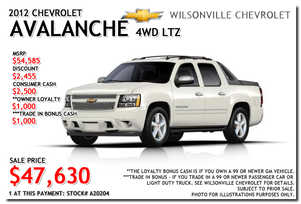 2012 Chevy Avalanche 4WD LTZ for sale at Wilsonville Chevrolet 2012 Chevy Avalanche 4WD LTZ for sale at Wilsonville Chevrolet, Portland, Beaverton, Hillsboro, Oregon City, Tigard, McMinnville, Salem