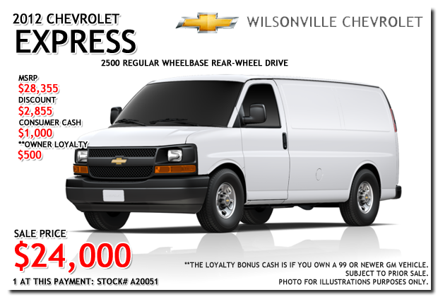 2012 Chevy Express Cargo Van 2500 for sale at Wilsonville Chevrolet 2012 Chevy Express Cargo Van 2500 for sale at Wilsonville Chevrolet, Portland, Beaverton, Hillsboro, Oregon City, Tigard, McMinnville, Salem