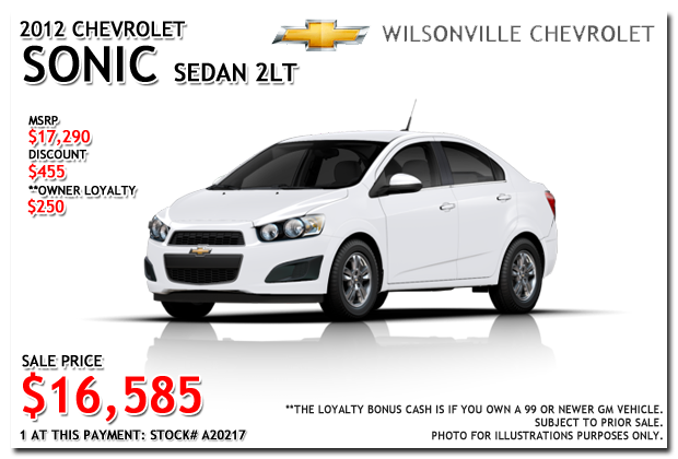 2012 Chevy Sonic Sedan 2LT for sale at Wilsonville Chevrolet, Portland, Beaverton, Hillsboro, Oregon City, Tigard, McMinnville, Salem