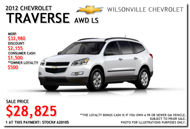 2012 Chevy Traverse AWD LS for sale at Wilsonville Chevrolet 2012 Chevy Traverse AWD LS for sale at Wilsonville Chevrolet, Portland, Beaverton, Hillsboro, Oregon City, Tigard, McMinnville, Salem