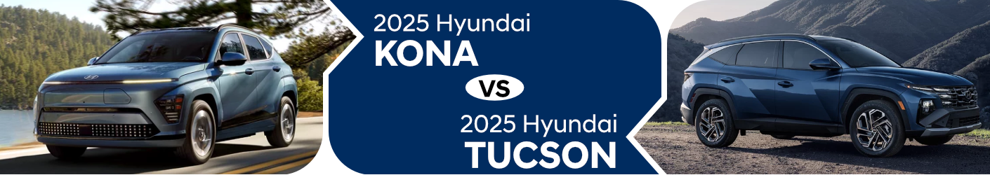 2025 Hyundai Kona vs 2025 Hyundai Tucson comparison page banner 2025 Hyundai Kona vs 2025 Hyundai Tucson comparison information page for Ron Marhofer Hyundai of Green