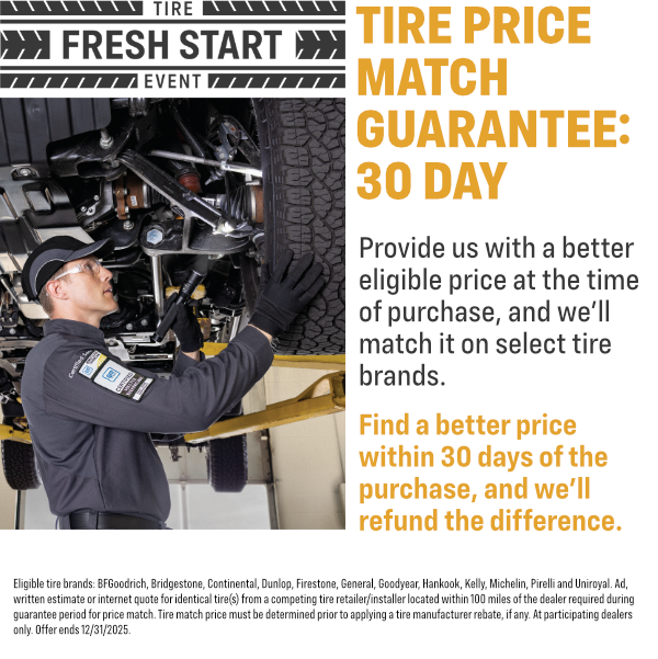 Price Match Guarantee on Tires offer image Price Match Guarantee on Tires | Expires 12/31/25.