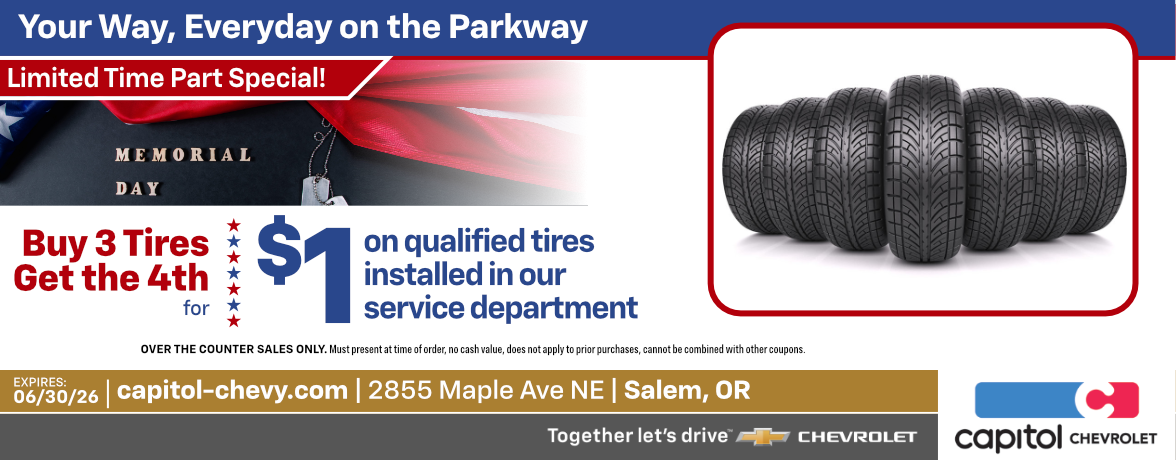 Buy 3 Tires Get the 4th for $1 off offer clickable image