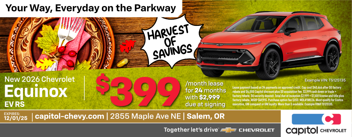 New 2026 Chevrolet Equinox EV RS | $399/ month for 24 months with $2,999 due at signing