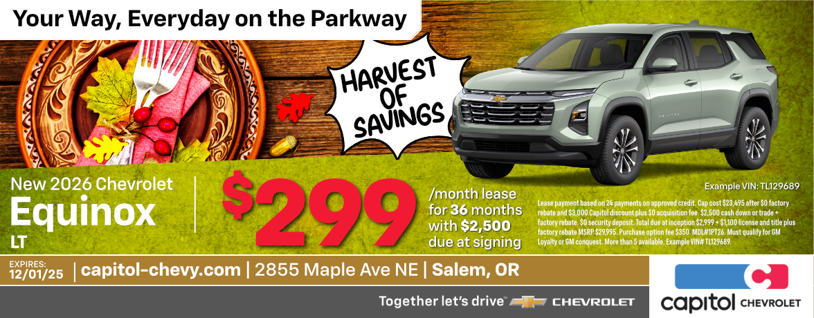 New 2026 Chevrolet Equinox LT | $299/ month for 36 months with $2,500 due at signing