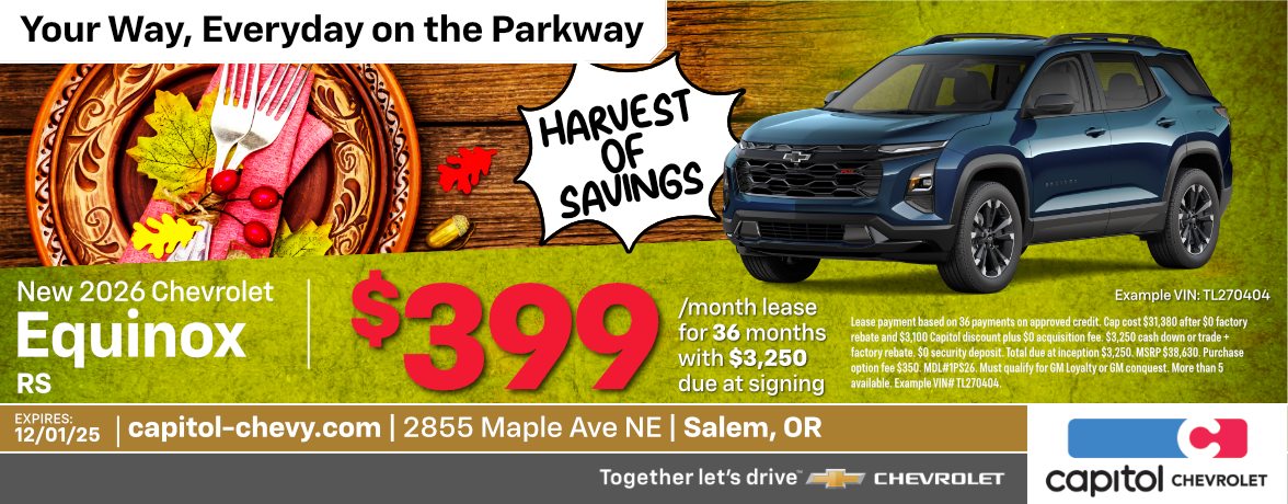 New 2026 Chevrolet Equinox RS | $399/ month for 36 months with $3,250 due at signing