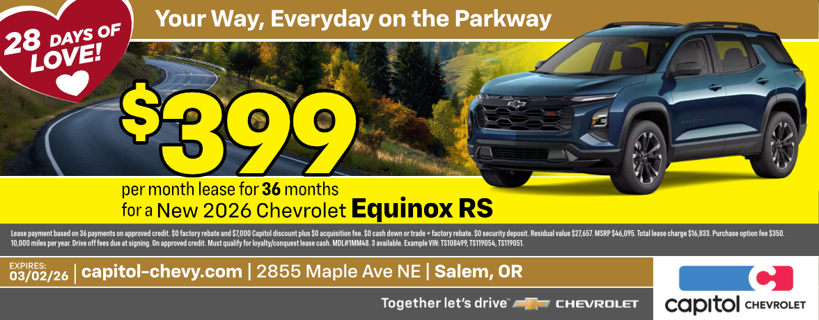 New 2026 Chevrolet Equinox RS $399/ month for 36 months