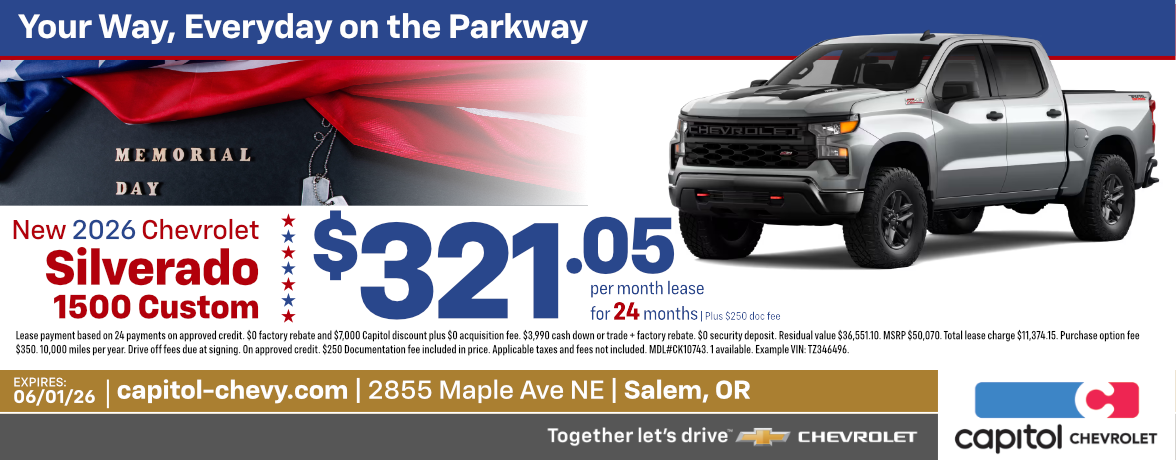 New 2026 Chevrolet Silverado 1500 Custom special offers
