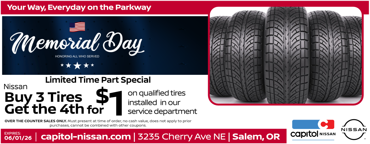 Buy 3 Tires Get the 4th for $1 Offer clickable image