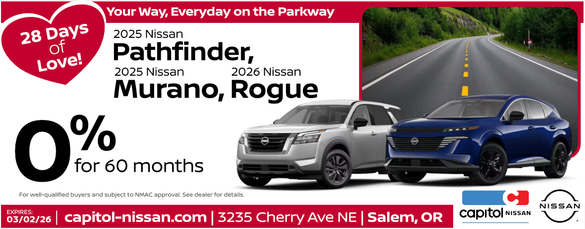 2025 Pathfinder, 2025 Murano, 2026 Rogue 0% for 60 months clickable image
