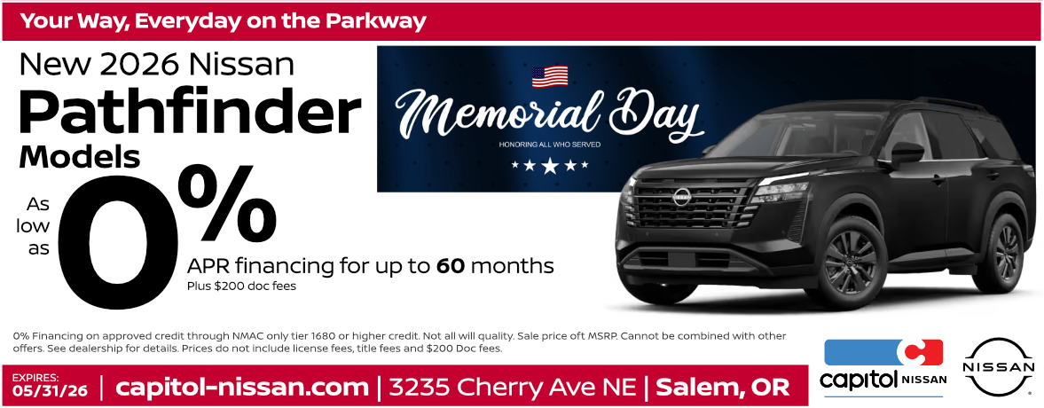 New 2026 Nissan Pathfinder Models as low as 0% APR financing for up to 60 months