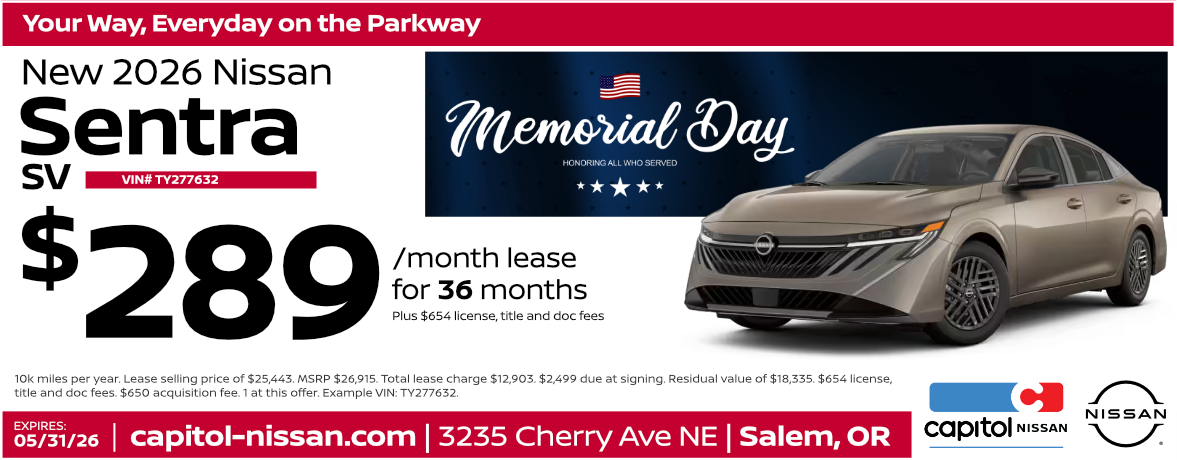 New 2026 Nissan Sentra SV $289/ month for 36 months