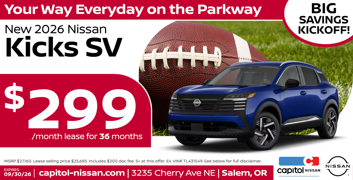 New 2026 Nissan Kicks SV Lease for $299/ month for 36 months