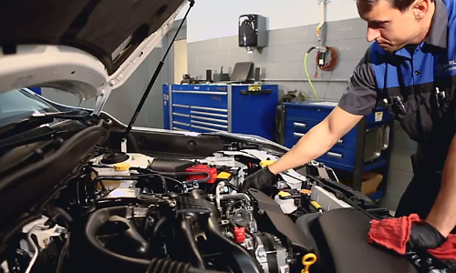 Affirm side image Subaru vehicle being serviced