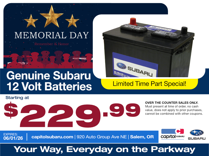 Limited Time Offer on Subaru Batteries Special offer image Limited Time Offer on Subaru Batteries Parts Special | Expires 6/01/2026